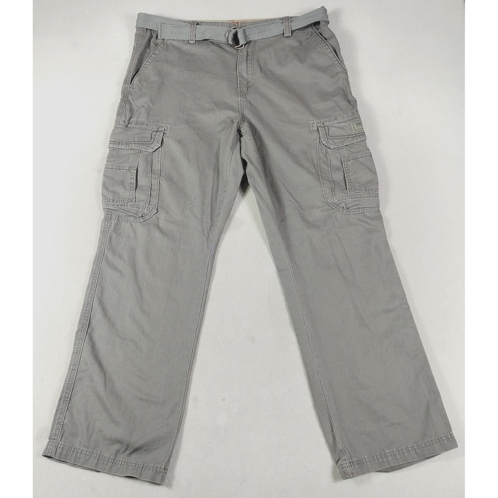 Unionbay Survivor Cargo Pants Mens 38 Gray Canvas Relaxed Fit Belted Workwear